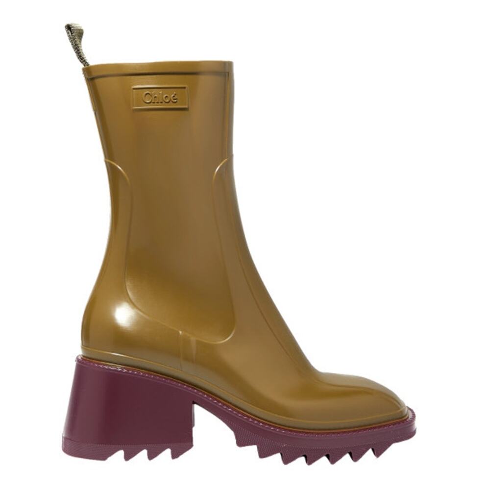 Chloe Betty Two Tone Santel Green Burgundy Rain Boots 36 Rubber Block Heel Shoes